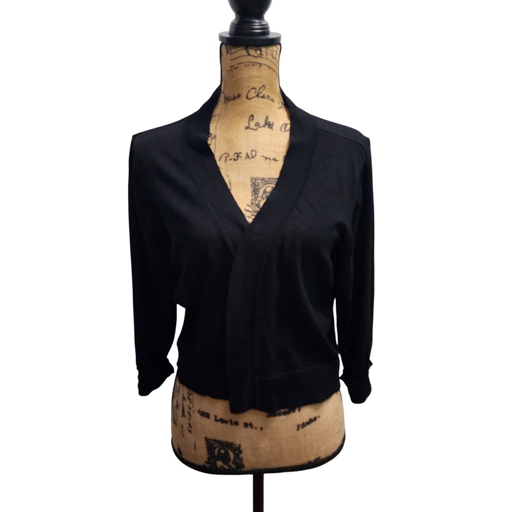 Christopher & Banks Petite‎ Black Cardigan Sweater Cropped Open Front P/XL